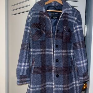Lucky Brand Blue and Brown Plaid Pea Coat
